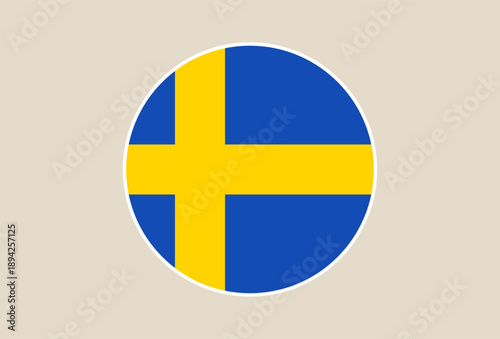 Circular Swedish Flag Emblem Representing Scandinavian Nation's Identity with Blue and Yellow Colors in a Clean, Modern Style.