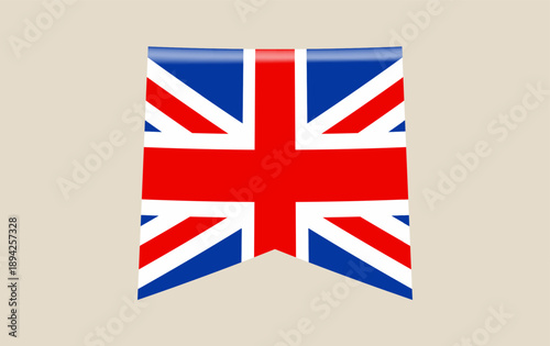 Vibrant Union Jack Banner Flag with Glossy Finish, a Modern Vector Icon Representing Great Britain's National Identity and Patriotism.