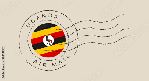 Retro Style Uganda Air Mail Postage Stamp featuring National Flag and Grey Crowned Crane for Global Correspondence and Travel