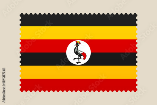 Free Download Uganda Flag with Grey Crowned Crane Symbol, Presented as a Vector Postage Stamp for National Identity and Travel. - GFXLoad
