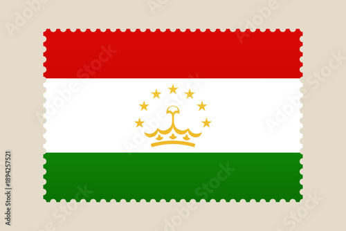 Free Download Iconic Tajikistan National Flag Artfully Illustrated as a Postage Stamp, Symbolizing Country Identity, Travel, and Patriotism. - GFXLoad
