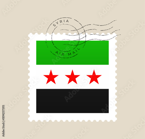 Distressed Syrian Flag Air Mail Postage Stamp Vector Illustration Symbolizing Global Communication and National Identity.