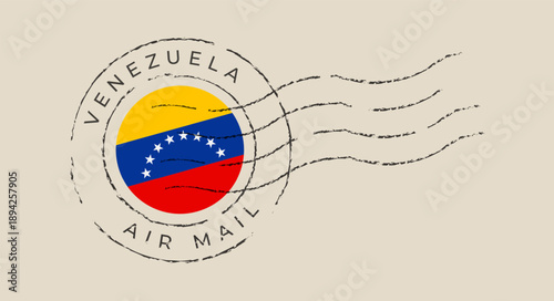 Venezuela Flag Stamped with Air Mail Postmark for International Travel and Communication, featuring a Patriotic Retro Design.