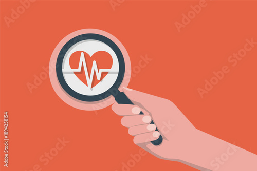 Heart Health Check-up with Magnifying Glass, cardiovascular health concept