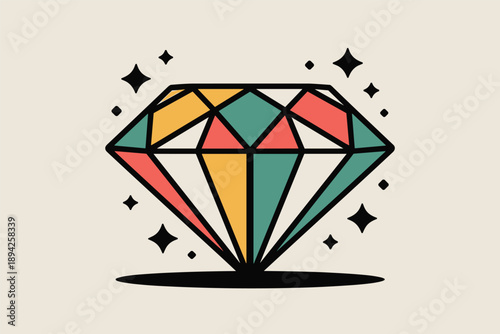 Colorful Retro Diamond with Sparkles, luxury design concept
