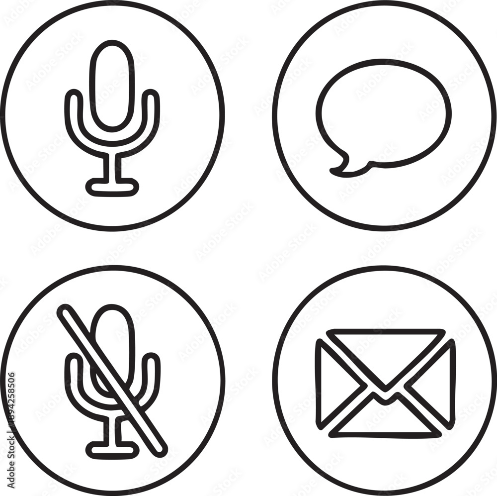 Obraz premium Set of communication icons including microphone muted microphone speech bubble and envelope for app and web design isolated on white background