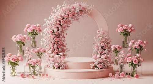 Romantic pink floral arch and roses arrangement