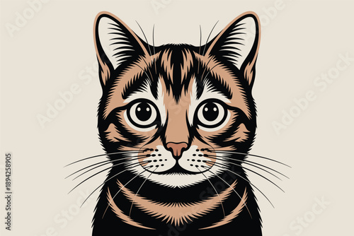 Cute Tabby Cat Face Portrait, pet care concept