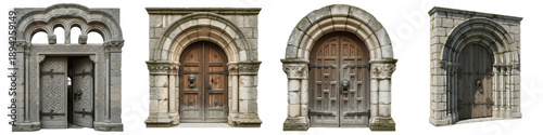Φωτογραφία Ancient Stone Archways and Medieval Castle Doors PNG, Gothic Cathedral Entrance
