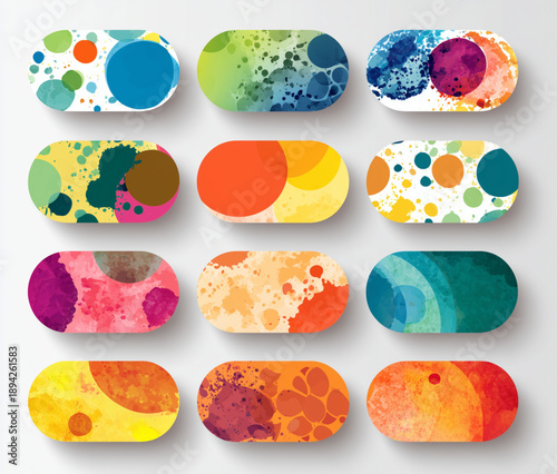 Colorful abstract nail polish designs.