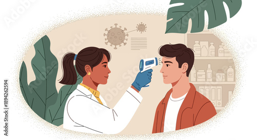 Medical professional examining patient with thermometer in a clinical setting