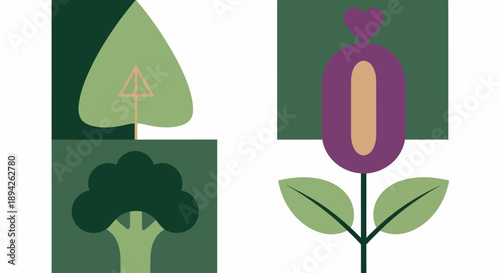 Illustration of plants and flowers in a simple, modern design style
