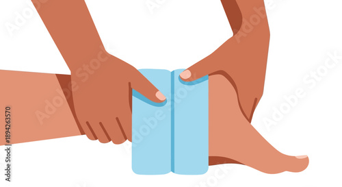 Applying ice pack to injured knee for pain relief and swelling reduction