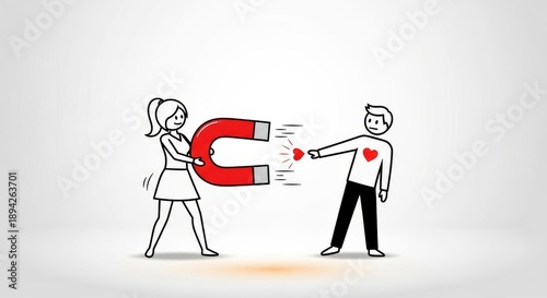 Woman Attracting Man with Magnet Illustration.