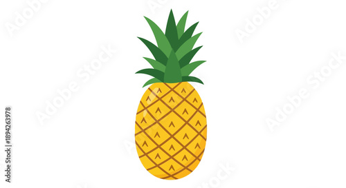 A vibrant illustration of a pineapple with detailed texture and green leaves on a simple background from a front viewpoint