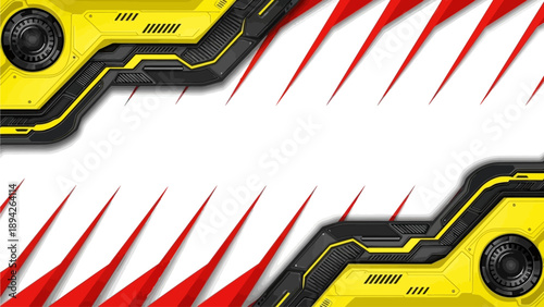 Futuristic machine parts with vibrant red flames on a clean white background from a close-up view