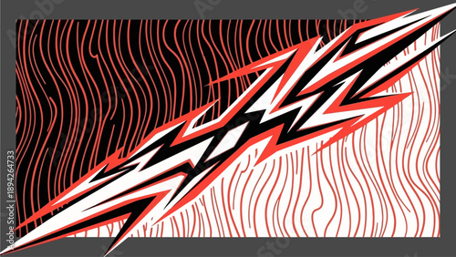 Dynamic abstract illustration of lightning bolt graphic on wavy striped background viewed from a 2D perspective