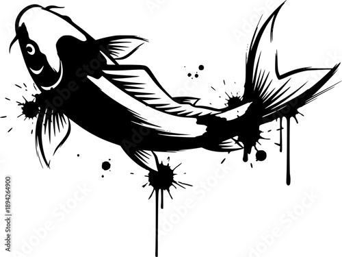 koi in illustration in brush stroke painting