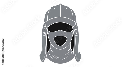 Illustration of a person wearing a protective helmet and face mask from a front viewpoint
