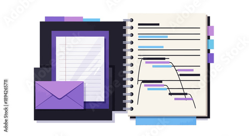 Office supplies and documents on desk with graphs and charts for data analysis and reporting purposes viewed from directly above