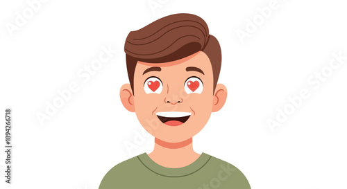 Illustration of a cartoon man with a surprised expression and red eyes, viewed from the front