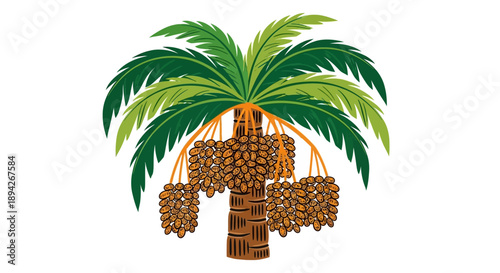 Palm tree with clusters of dates hanging from its branches in a digital illustration