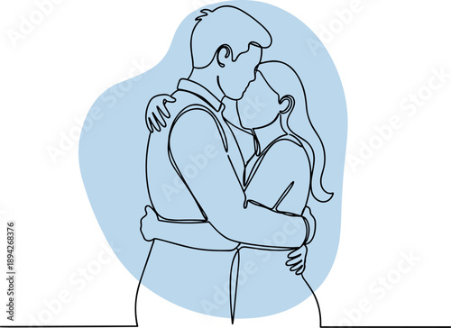 Romantic Couple Continuous Line Art, Minimalist Lovers Vector Illustration in One Line Style