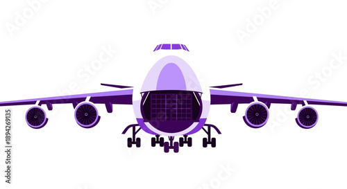 Airplane flying directly overhead with visible engines and landing gear in a clear aerial view