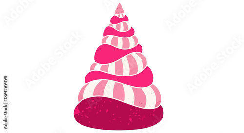 Illustration of a pink swirled ice cream cone on a white background viewed from the front