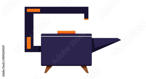 A modern minimalist illustration of a coffee maker on wooden legs viewed from the side in a clean environment