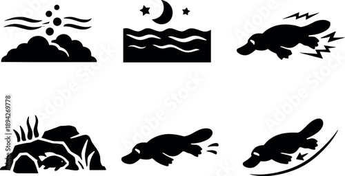 Solid style icons of nocturnal underwater hunting: low-visibility environment, night-water textures, stealth