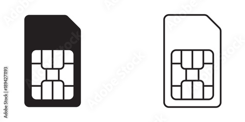 Sim card icon design. simple stroke line vector icon set. Four different colored SIM card icons on a white background
