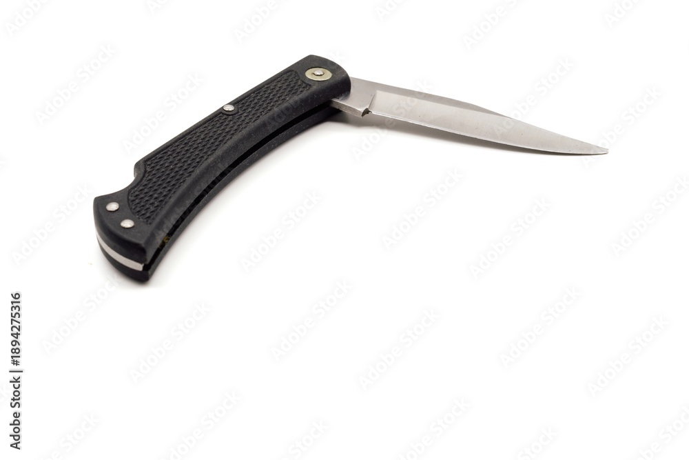 Fototapeta premium Open folding pocket knife isolated on white