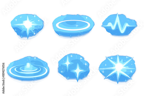 Ethereal Energy Icons. Solid vector icons of ethereal energy: glow, aura, pulse, ripple, shimmer, spark No text, No labels,