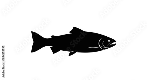 Minimalist silhouette of a salmon isolated on a white background