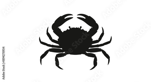 Minimalist silhouette of a crab isolated on a white background