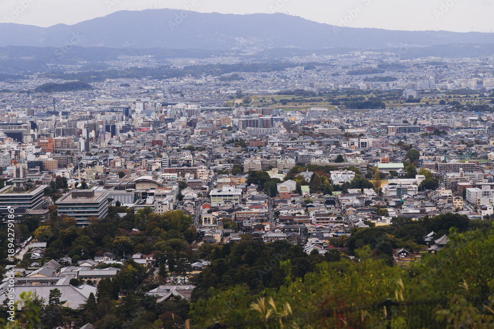 Obraz premium Nara, Japan, Nara Park landscape, Nara city view with buddhist temples and shinto shrines, Nara prefecture, Kansai, Japan, travel to Japan
