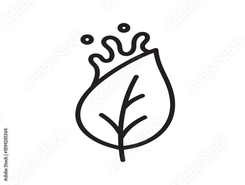 Minimalist leaf with water droplets icon