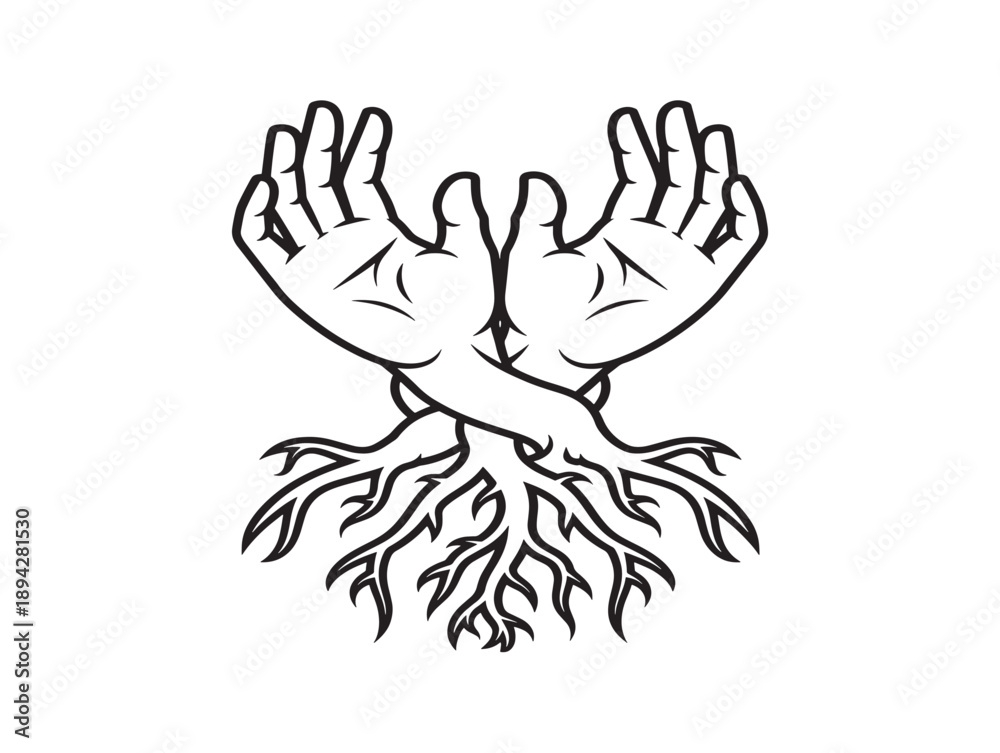 Obraz premium Hands holding roots vector illustration