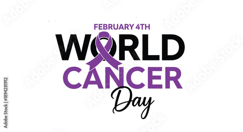 World Cancer Day text highlights the awareness ribbon.