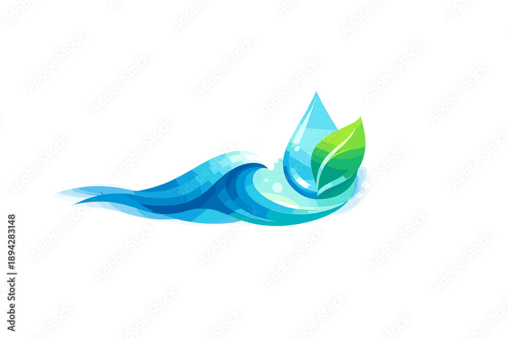 Obraz premium Nature's Transformative Wave. Ocean wave silhouette with a water drop transforming into a leaf, soft glow accents and bokeh