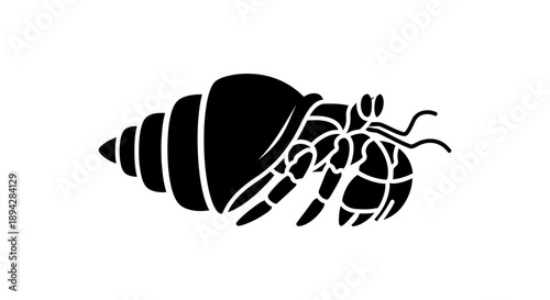 High contrast silhouette of a hermit crab isolated on a white background