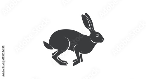 Black hare icon running isolated on white background illustration