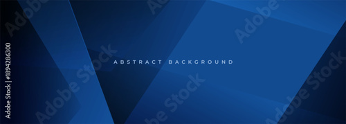 Blue modern abstract wide banner with geometric shapes. Dark blue abstract background. Vector illustration