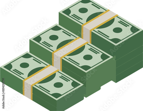 Dollar Bill Stack Icon  Isometric Cash Pile Business & Finance Illustration
