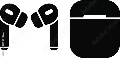 Wireless Headphones with Case Icon  Black Silhouette Audio Symbol