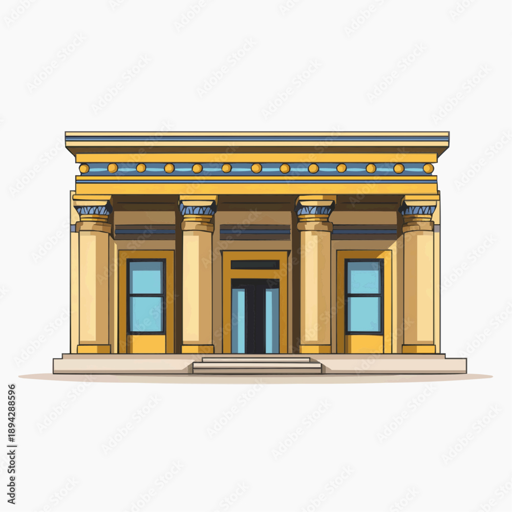 Fototapeta premium Classical museum building facade with columns. Flat vector art illustration of a public institution, isolated on white.