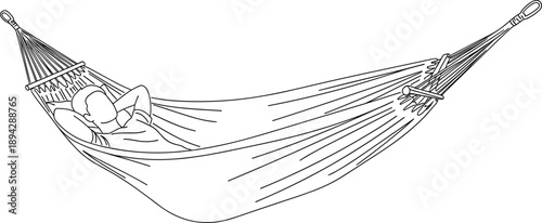 Adobe Stock Title Line Art Illustration of a Man Relaxing Comfortably in a Hammock Representing Summer Vacation Leisure Time Stress Relief and Work Life Balance