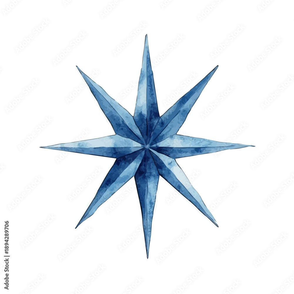 Fototapeta premium Winter Star, watercolor painting vector, isolated on a white background.
