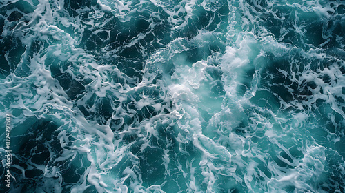 Abstract Ocean Waves and Sea Foam Texture from Top-Down View